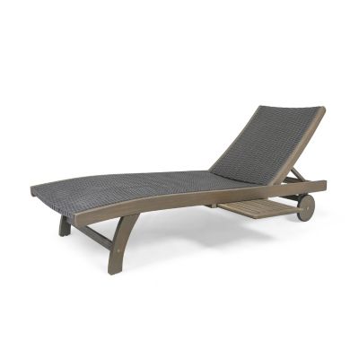 Streamdale Acacia Wood Chaise Lounges with Wicker Seats and Side Trays