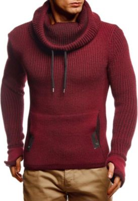Men's Cowl Neck Knitted Pullover with Thumbhole Cuffs