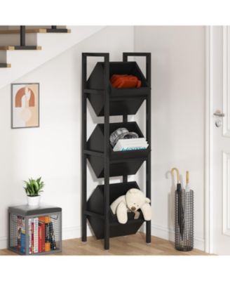 3-Tier Wood Basket Rack Vertical Fruit Stand Storage Organizer for Kitchen, Bathroom, or Living Room