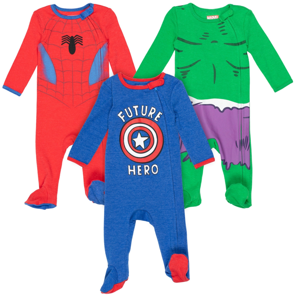 Avengers 3 Pack Zip Up Sleep N' Play Coveralls - Blue/green/red