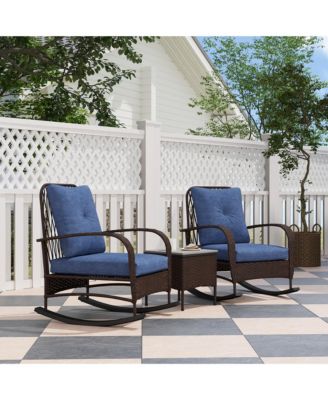 Patio Furniture Set, Rocking Chairs w/ Table, Cushion