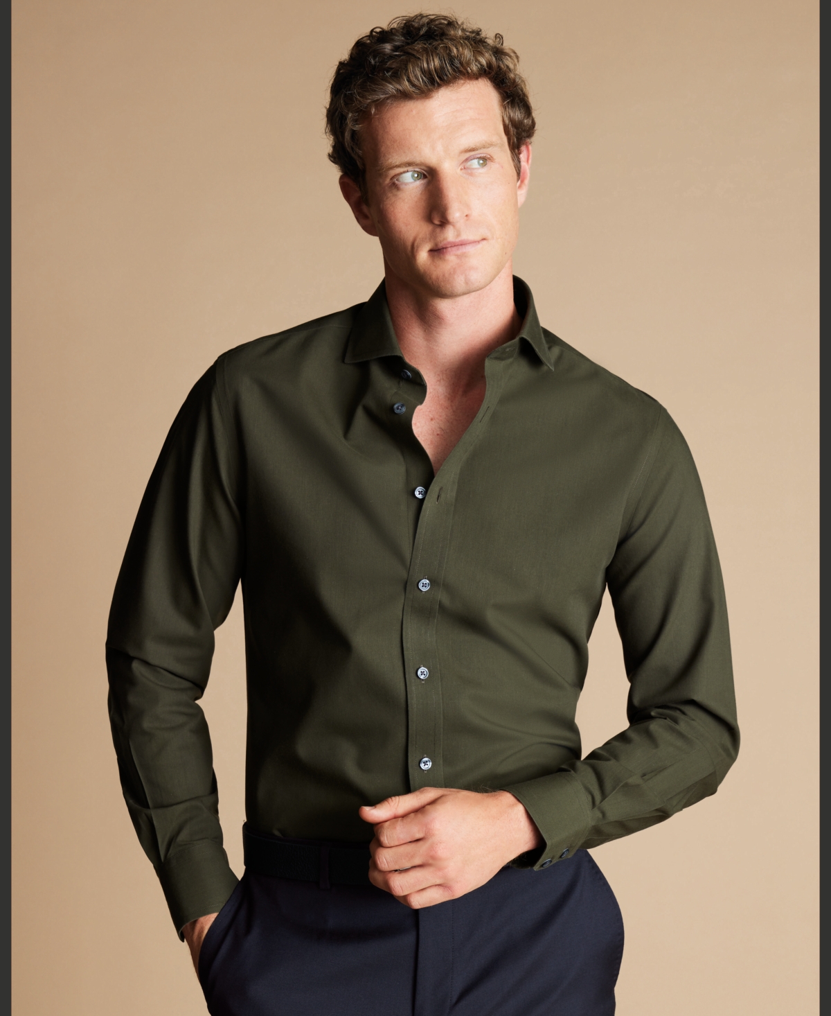Charles Tyrwhitt Men's Slim Fit Button-down Washed Oxford Shirt In Green