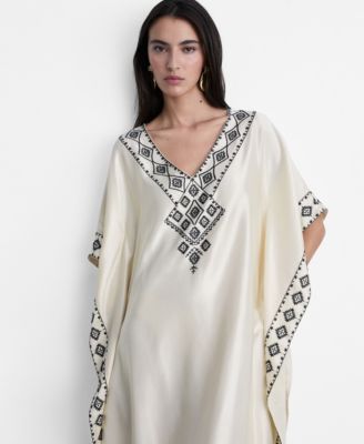 MANGO - Women's Embroidered Satin Caftan Dress