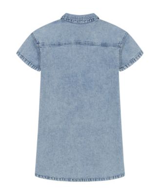 Big Girls Short Sleeve Patch Pocket Denim Shirt Dress