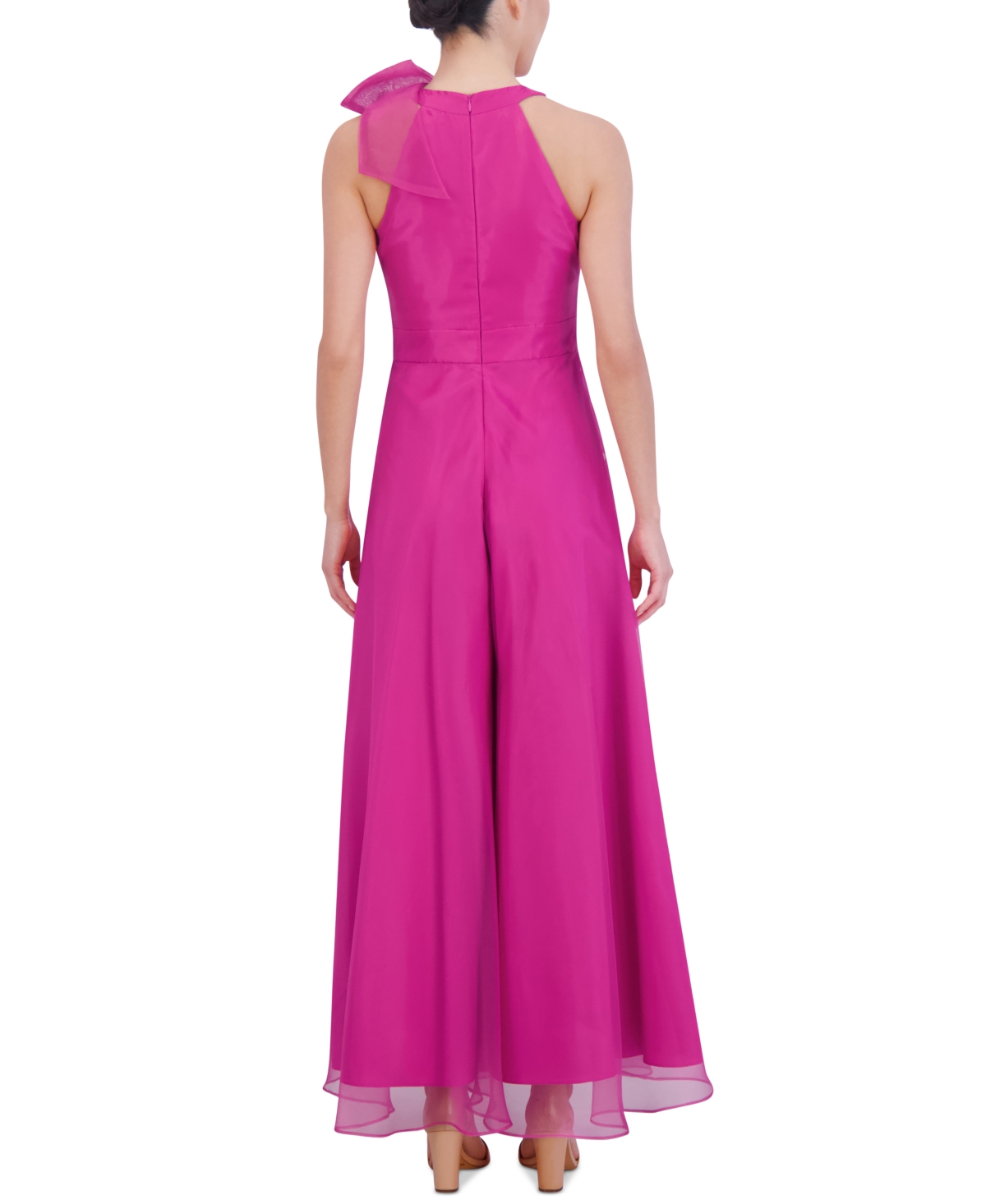 Shop Eliza J Petite Organza Bow-trim Halter Jumpsuit In Fuchsia