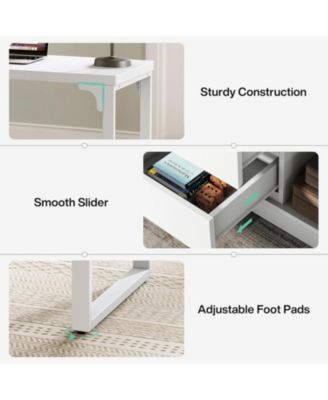 L-Shaped Computer Desk with Drawers and Shelves, Reversible White Corner Office Desk with Storage Cabinet, Study Writing Table for Home Office, Bedroom