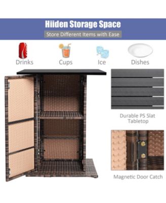 5 Pieces Patio Rattan Bar Furniture Set with Cushions and Hidden Storage Shelf For Outdoor