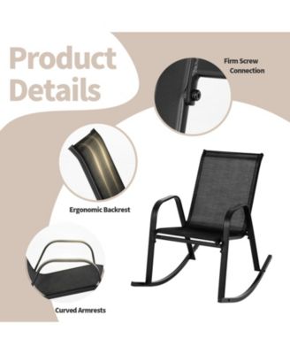 Set of 2 Metal Patio Rocking Chair with Breathable Seat Fabric
