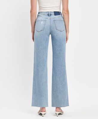 Women's High Rise Raw Hem Wide Leg Jeans