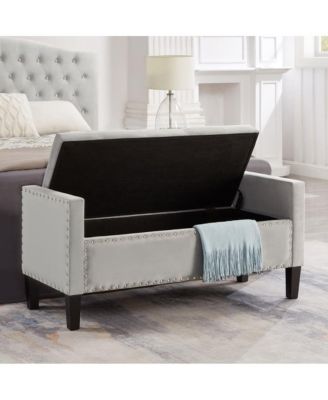 Upholstered Velvet Storage Bench with Nailhead Trim for Entryway, Bedroom & Living Room