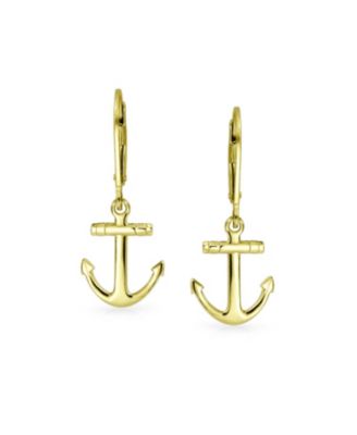 Nautical Anchor Dangle Earrings in 14K Gold Plated Sterling Silver