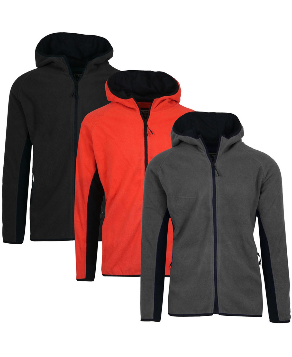 Galaxy By Harvic Men's 3-pack Polar Fleece Tech Zip Hoodie In Red,charcoal,black