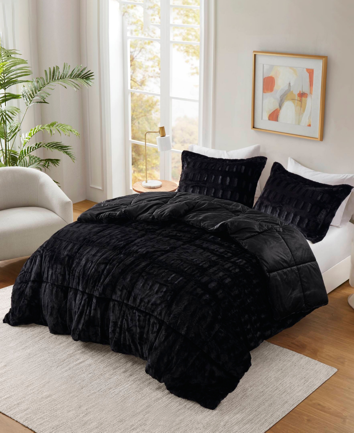 Madison Park Gia Faux-fur 2-pc. Comforter Set, Twin/twin Xl In Black