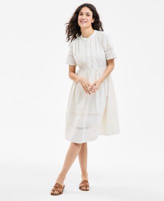 Style & Co Women's Cotton Embroidered Lace-Inset Midi Dress, Exclusively at  Macy's - Macy's