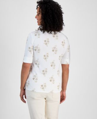Style & Co Women's Printed Boat-Neck Elbow Sleeve Top