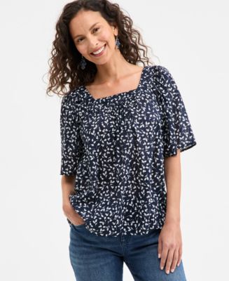 売れ筋商品|||スタイルアンドコー カットソー トップス レディース Petite Square-Neck Top, Exclusively at Macy's Bright White Combo Style & Co Petite Floral Cotton Square-Neck Top, Exclusively