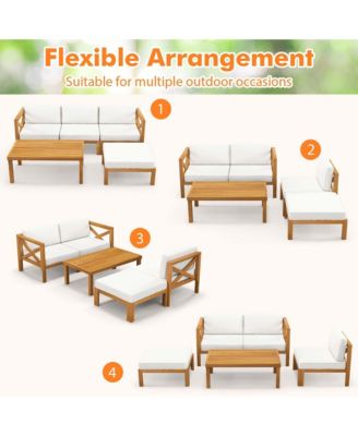 Set of 5 Conversation Furniture Set w/ 3 Chairs 1 Ottoman & 1 Coffee Table