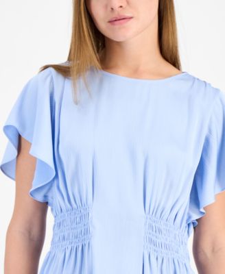 Anne Klein Women's Smocked-Waist Flutter-Sleeve Top - Macy's