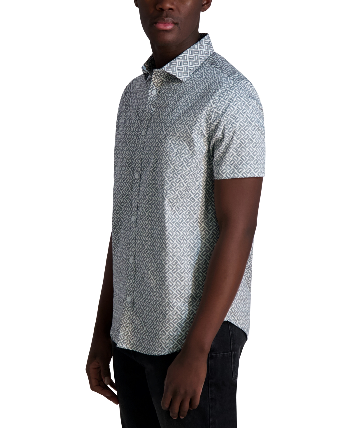 Karl Lagerfeld Printed Short Sleeve Button Front Shirt In Black,white