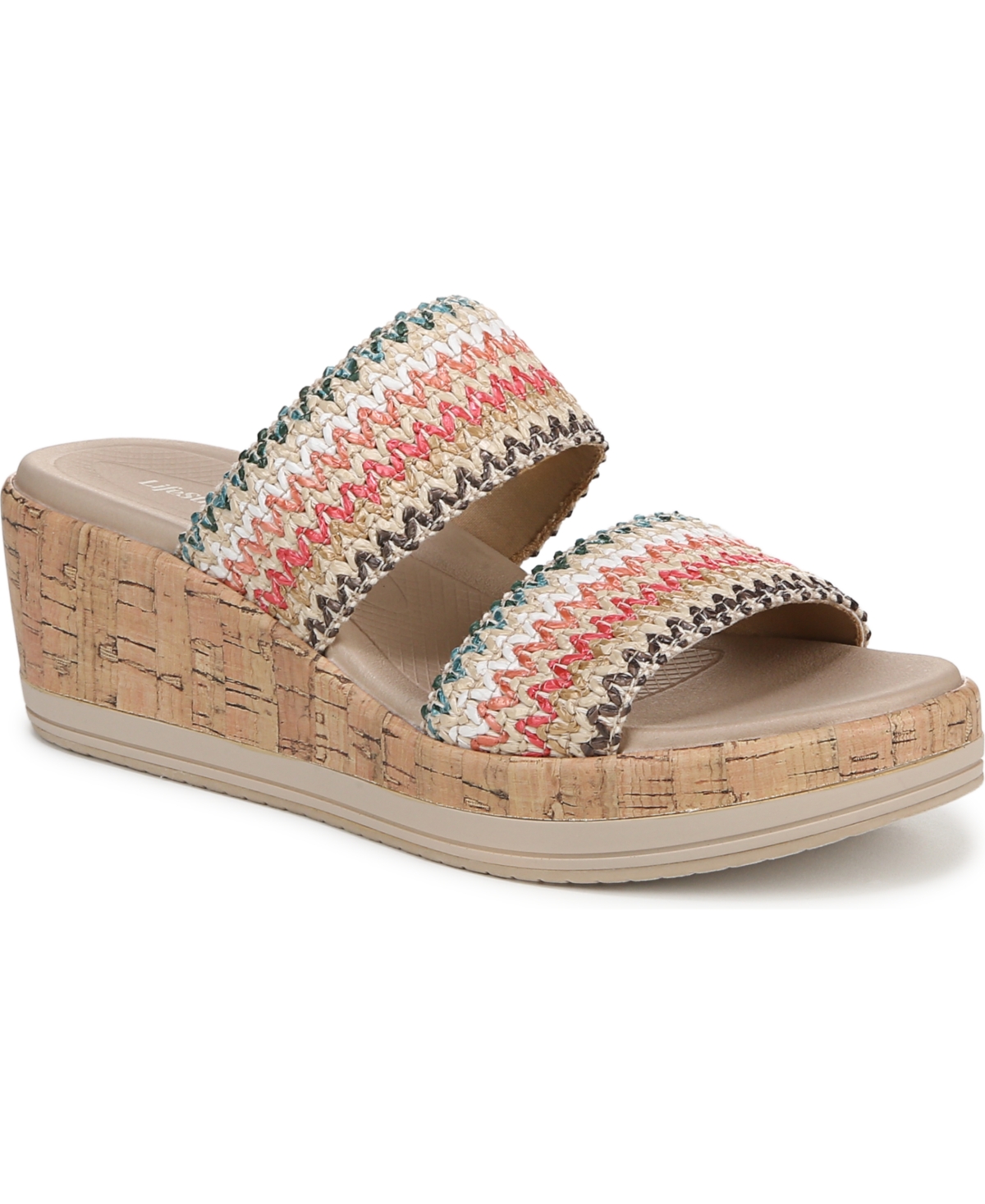 Women's Resort Washable Slide Wedge Sandals - Black Multi Raffia Fabric