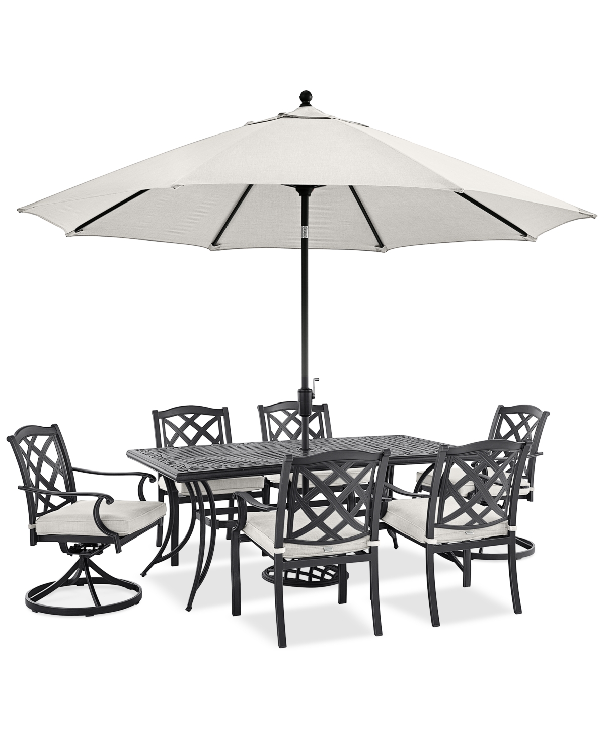 Agio Wythburn Outdoor Dining 7pc Set (72"x 38" Table & 4 Scroll Dining Chairs & 2 Scroll Swivel Chairs)