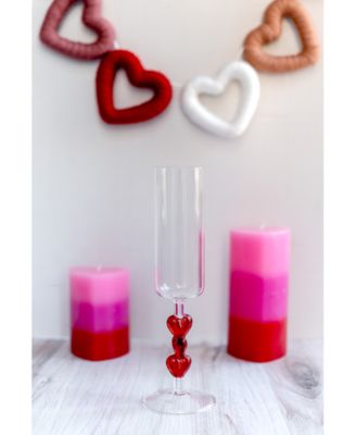 Red Heart Stemmed Champagne Flute Glasses, Set of 2