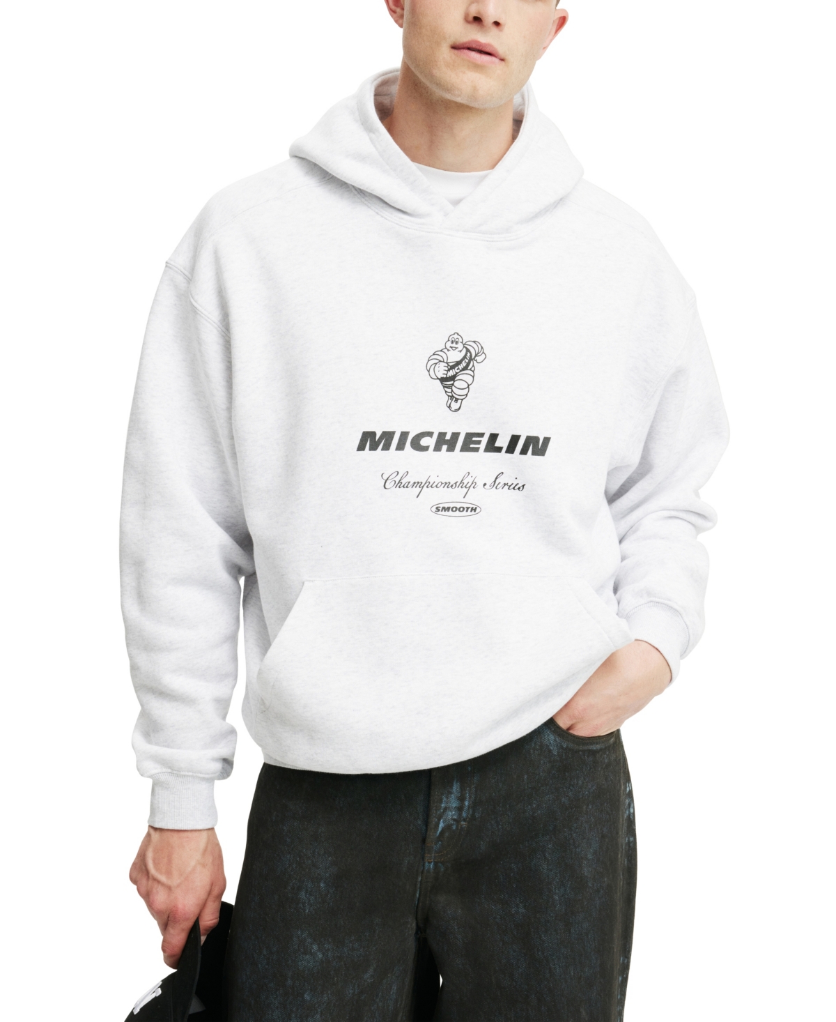Shop Cotton On Men's Michelin Box Fit Hoodie In Athletic Marle,michelin Keep Rolling