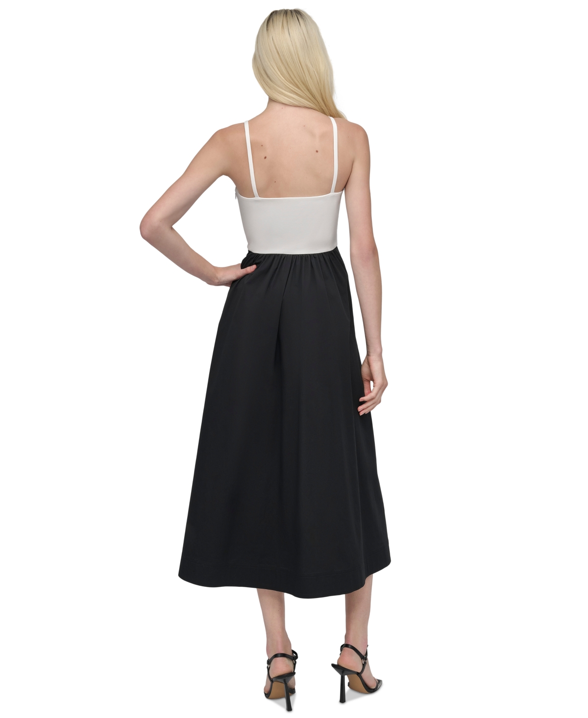 DKNY WOMEN'S COLORBLOCKED BUSTIER SLEEVELESS MIDI DRESS 