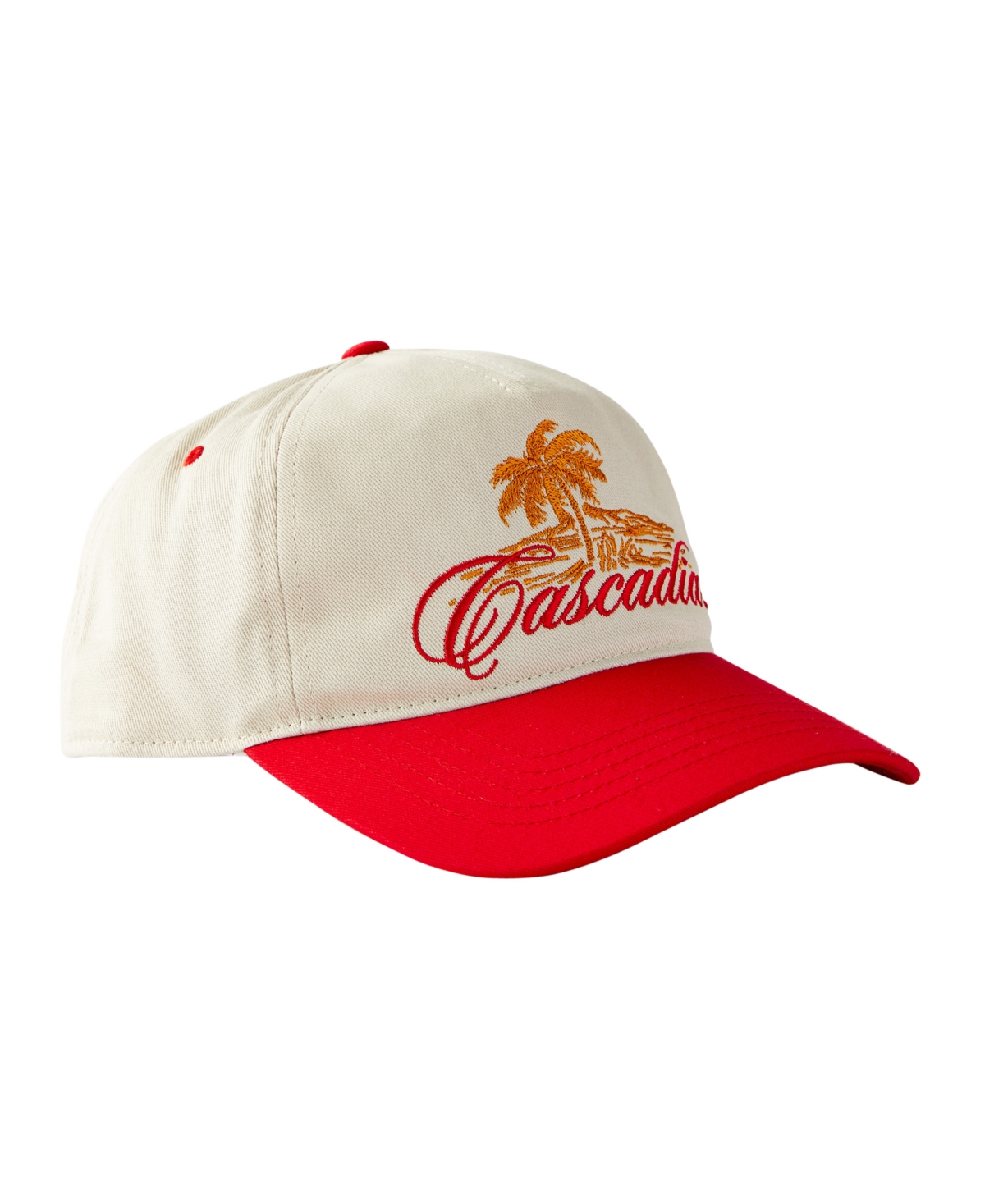 Men's 5 Panel Hat - Bone, Cherry red, Cascadia