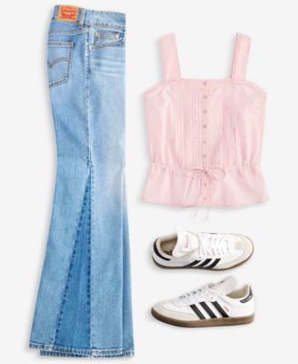 LEVI'S LEVIS WOMENS BRYNNLEY BLOUSE SUPERLOW FLARED LEG JEANS 
