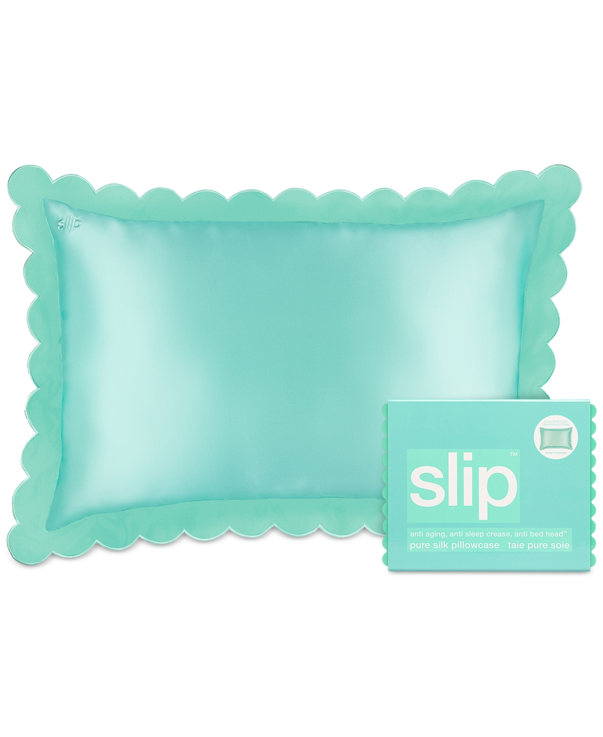 Pure Silk Queen Pillowcase With Scalloped Edge - Turquoise - Turquoise