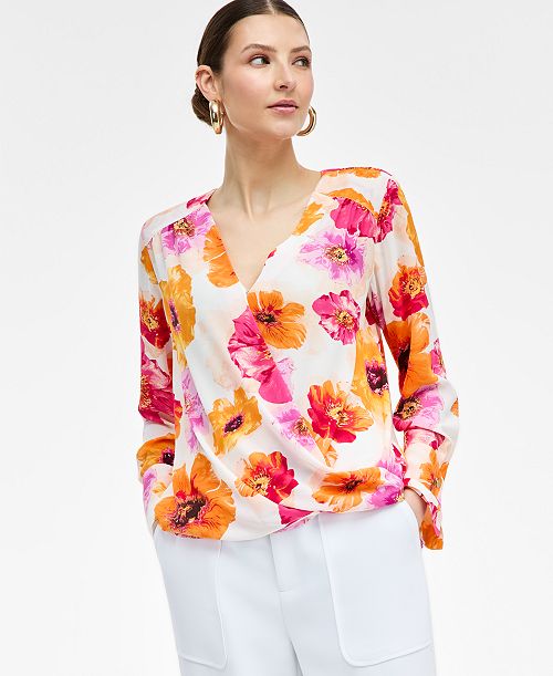 alfani I.N.C. International Concepts Women's Printed Surplice Blouse Exclusively at Macy's Women's Fashion Shoes & Accessories