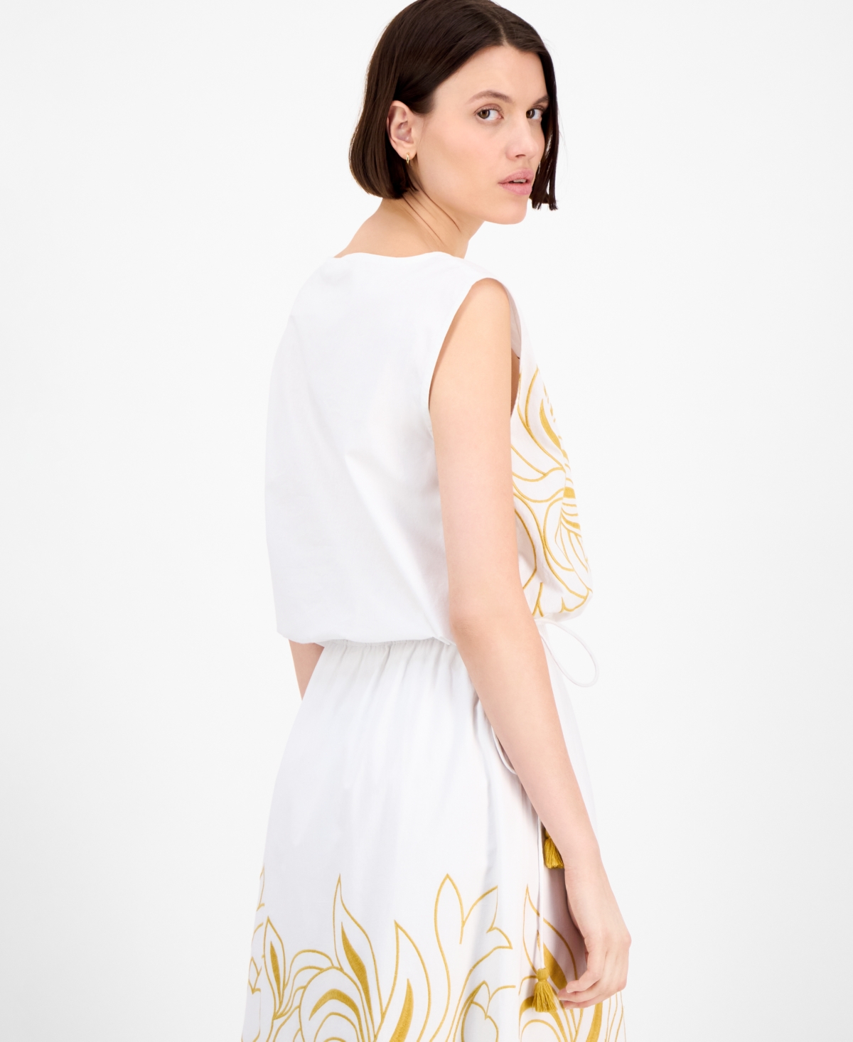Shop Avec Les Filles Women's Sleeveless Embroidered Drawstring-hem Top