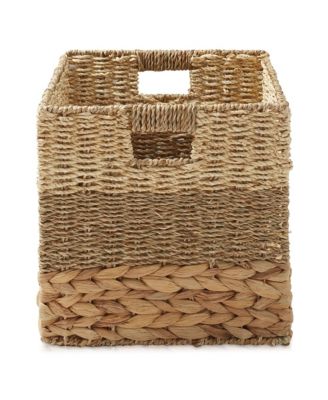 12" x 12" Mixed Weave Storage Baskets, Natural - Set of Collapsible Cubes, Woven Bin Organizers for Bathroom, Bedroom, Laundry