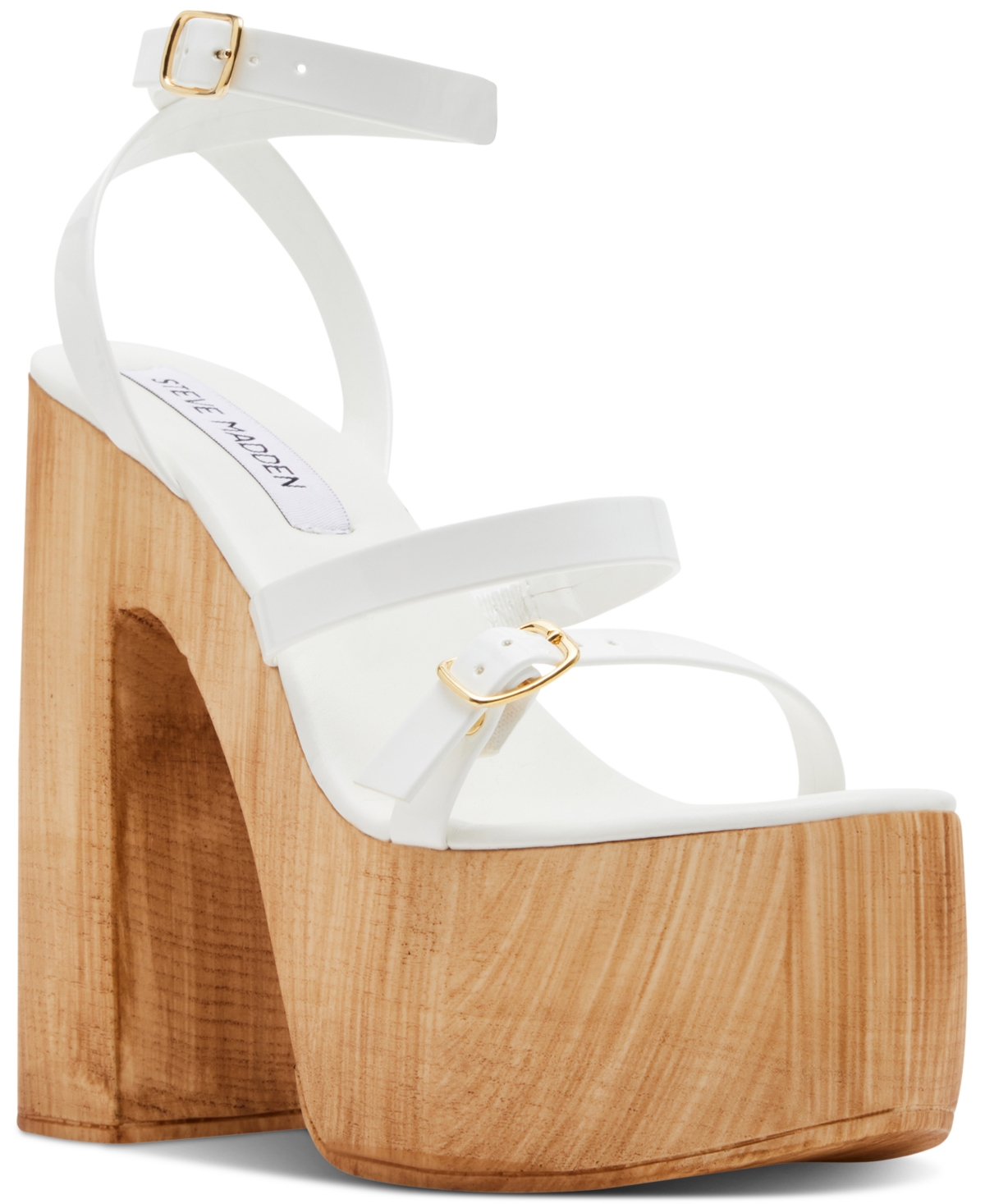Lilia High Wooden Platform Dress Sandals - White Patent