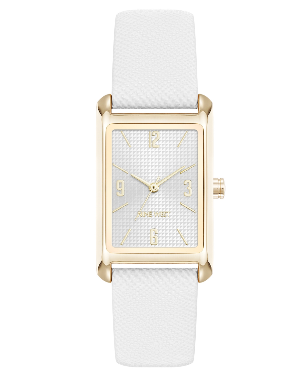 Nine West Women's Quartz Rectangular Gold-tone And White Polyurethane Leather Band Watch, 22mm In White,gold-tone