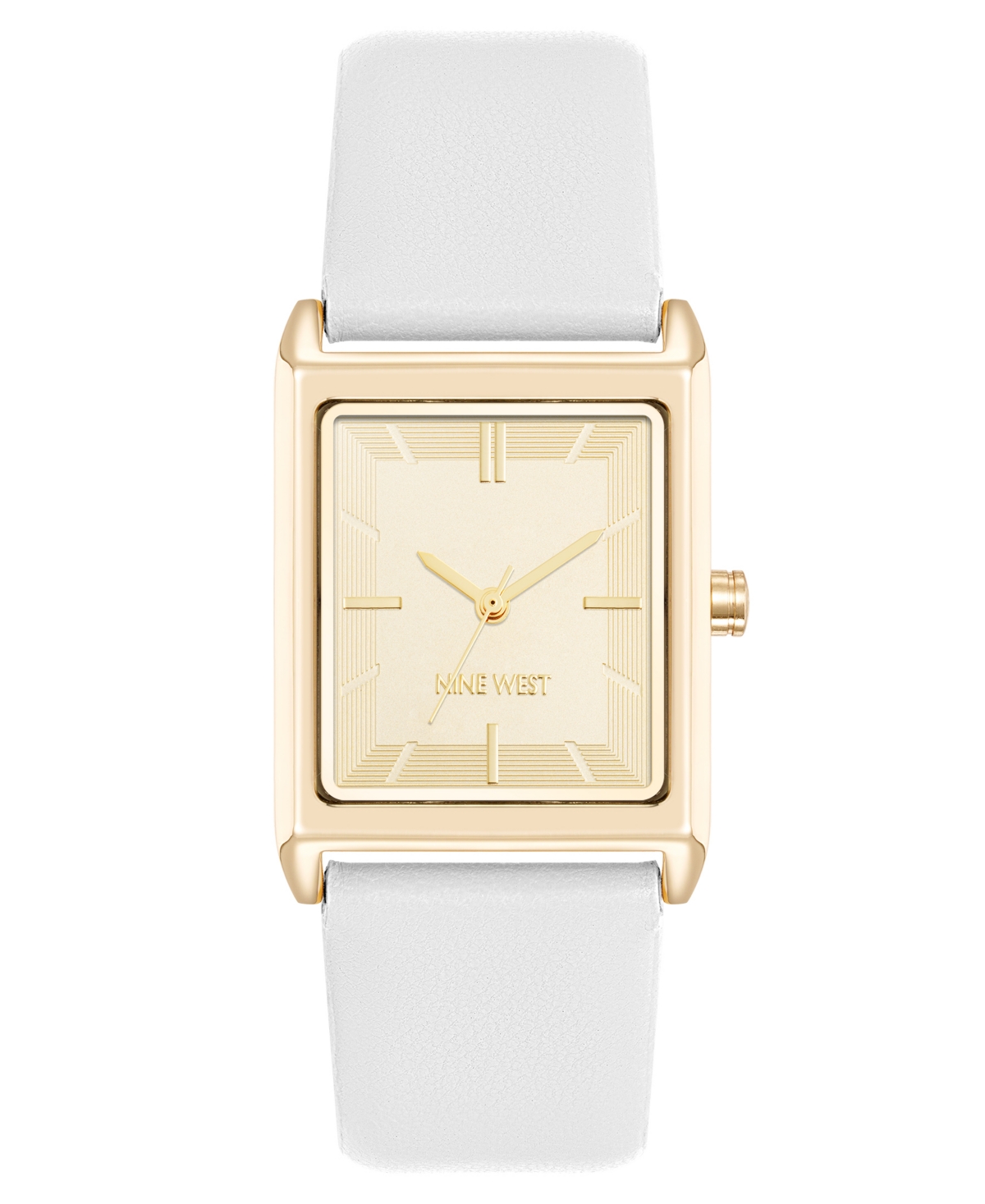 Nine West Women's Quartz Rectangular Gold-tone And White Polyurethane Leather Band Watch, 26mm In White,gold-tone