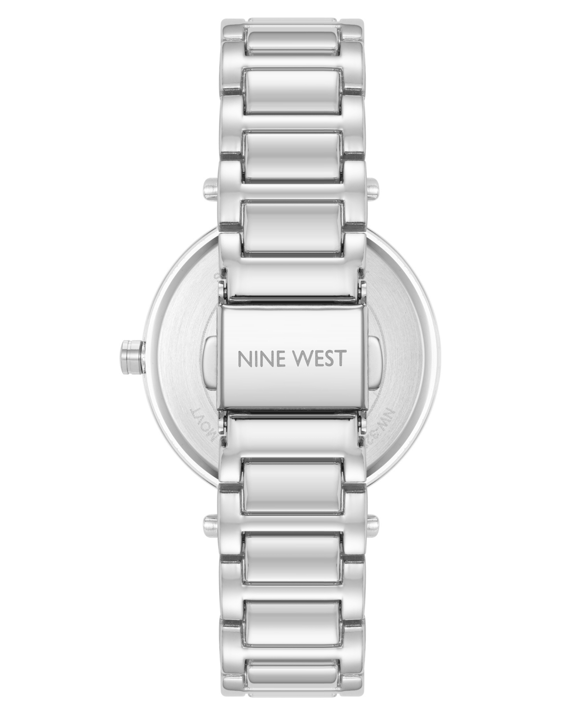 NINE WEST WOMEN'S QUARTZ SILVER-TONE METAL ALLOY BLUE FLORAL DIAL WATCH, 36MM 