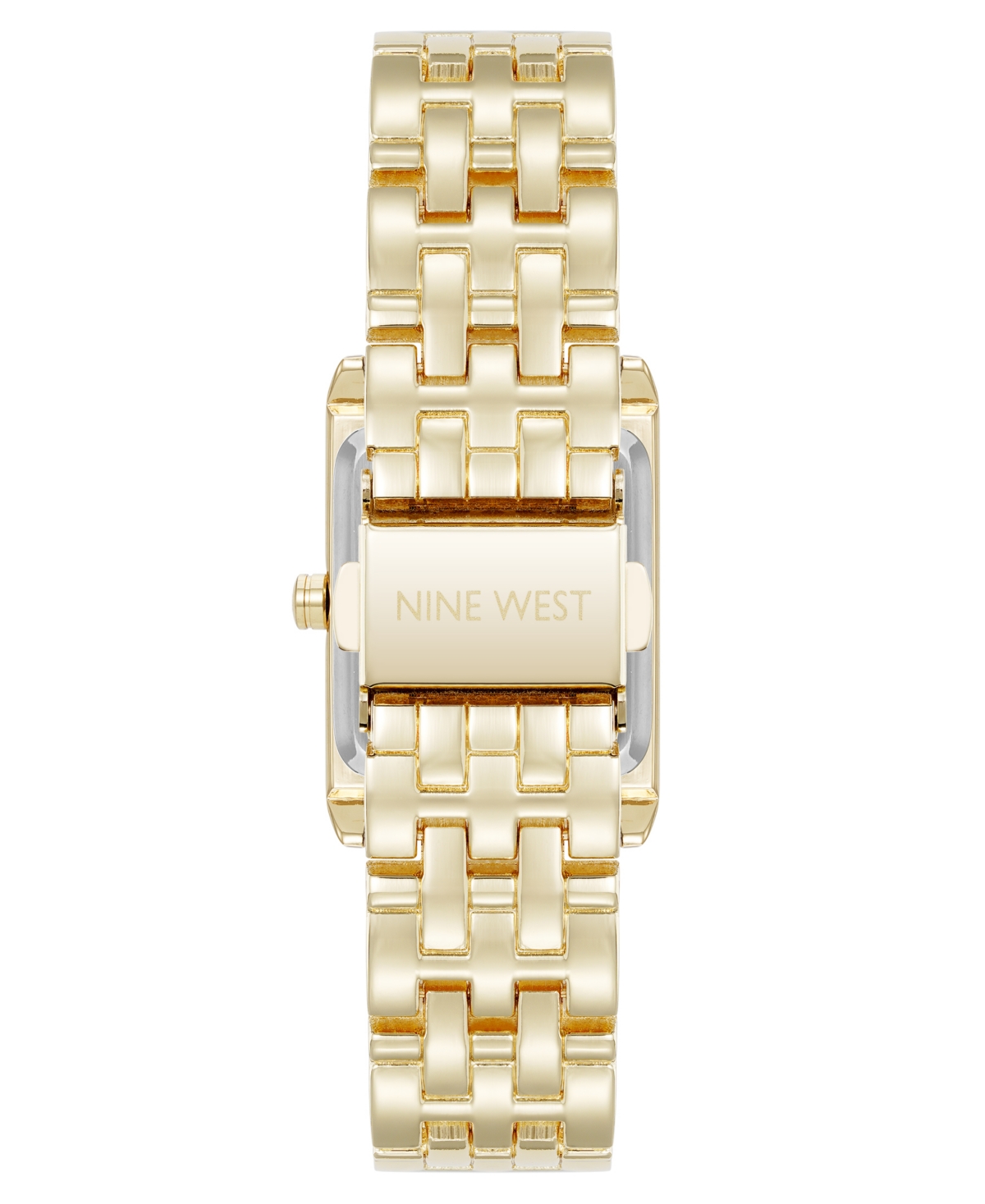 Nine West Women's Quartz Rectangular White And Gold-tone Metal Alloy Watch, 24mm In Gold-tone