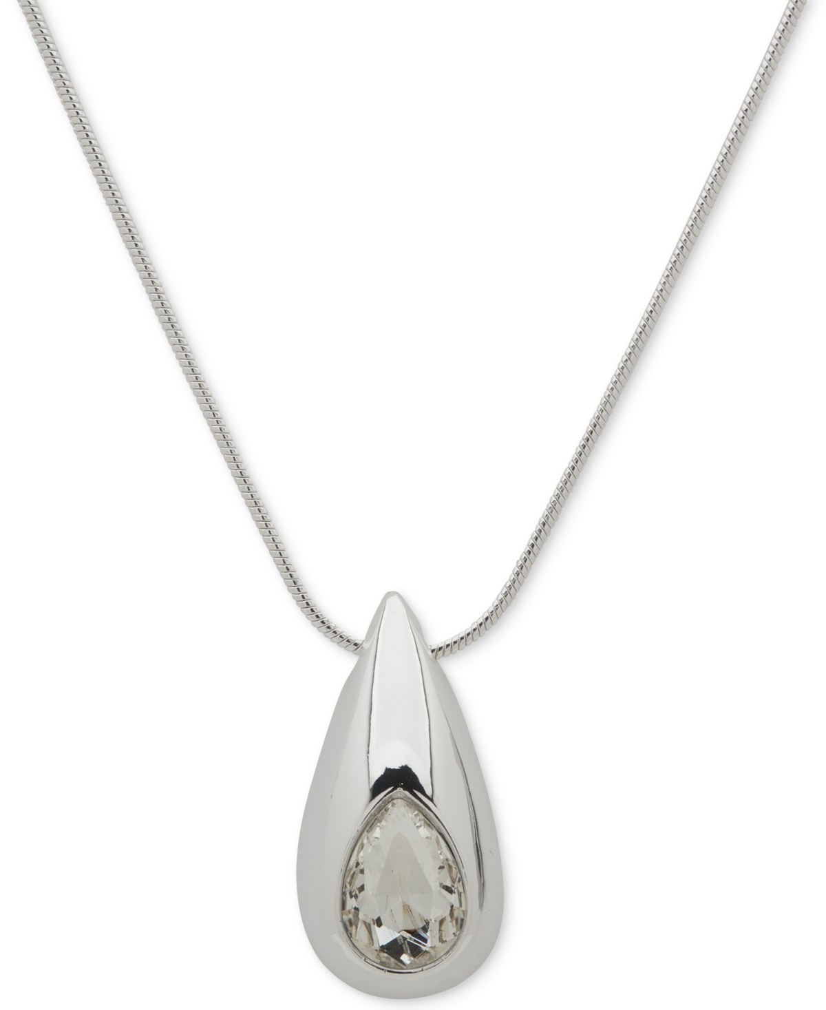 Silver-Tone Crystal Puffy Tear-Shape 38" Pendant Necklace - Crystal/Silver