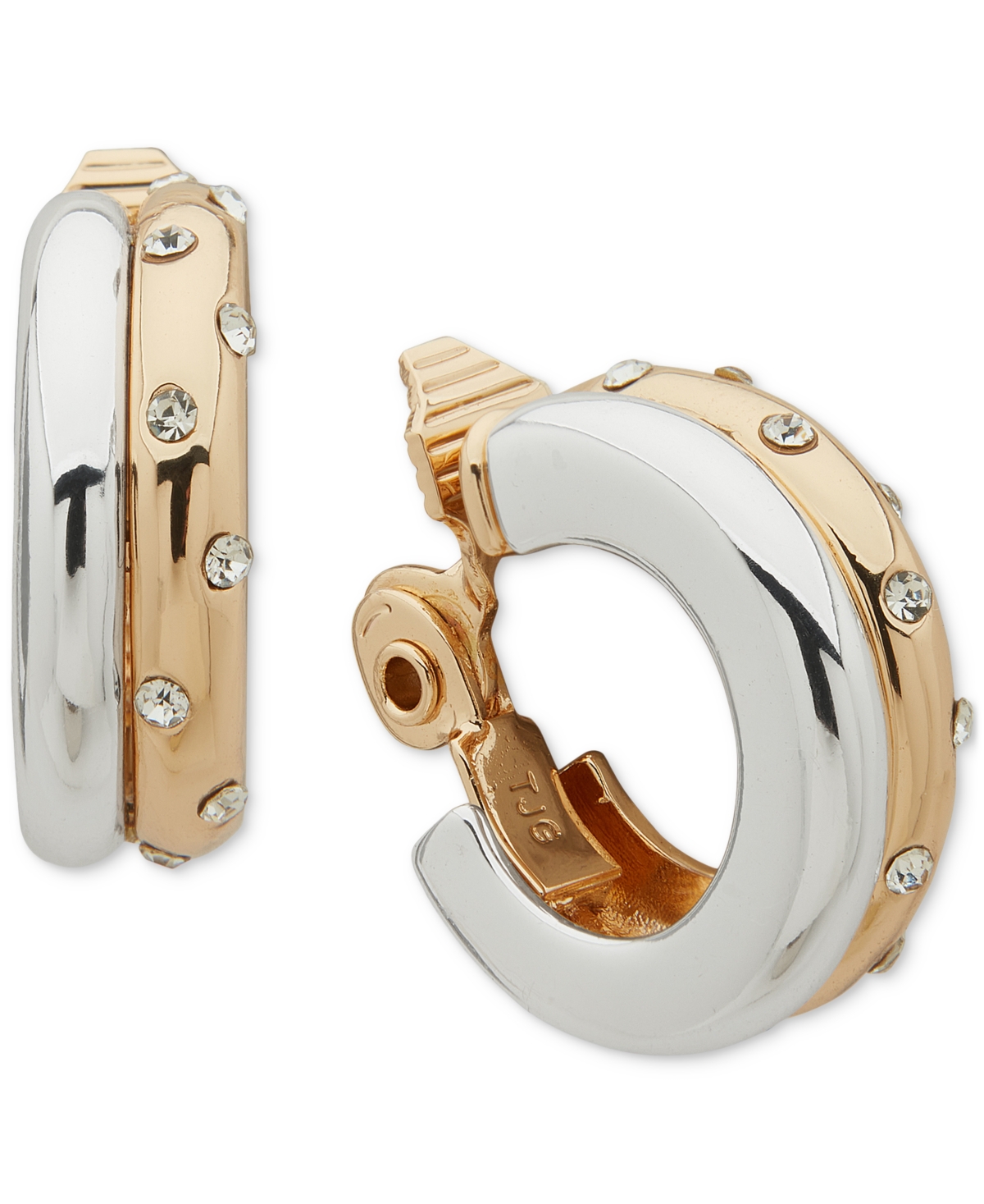 Anne Klein Two-tone Crystal Two Row Comfort Clip On Earrings In Gold