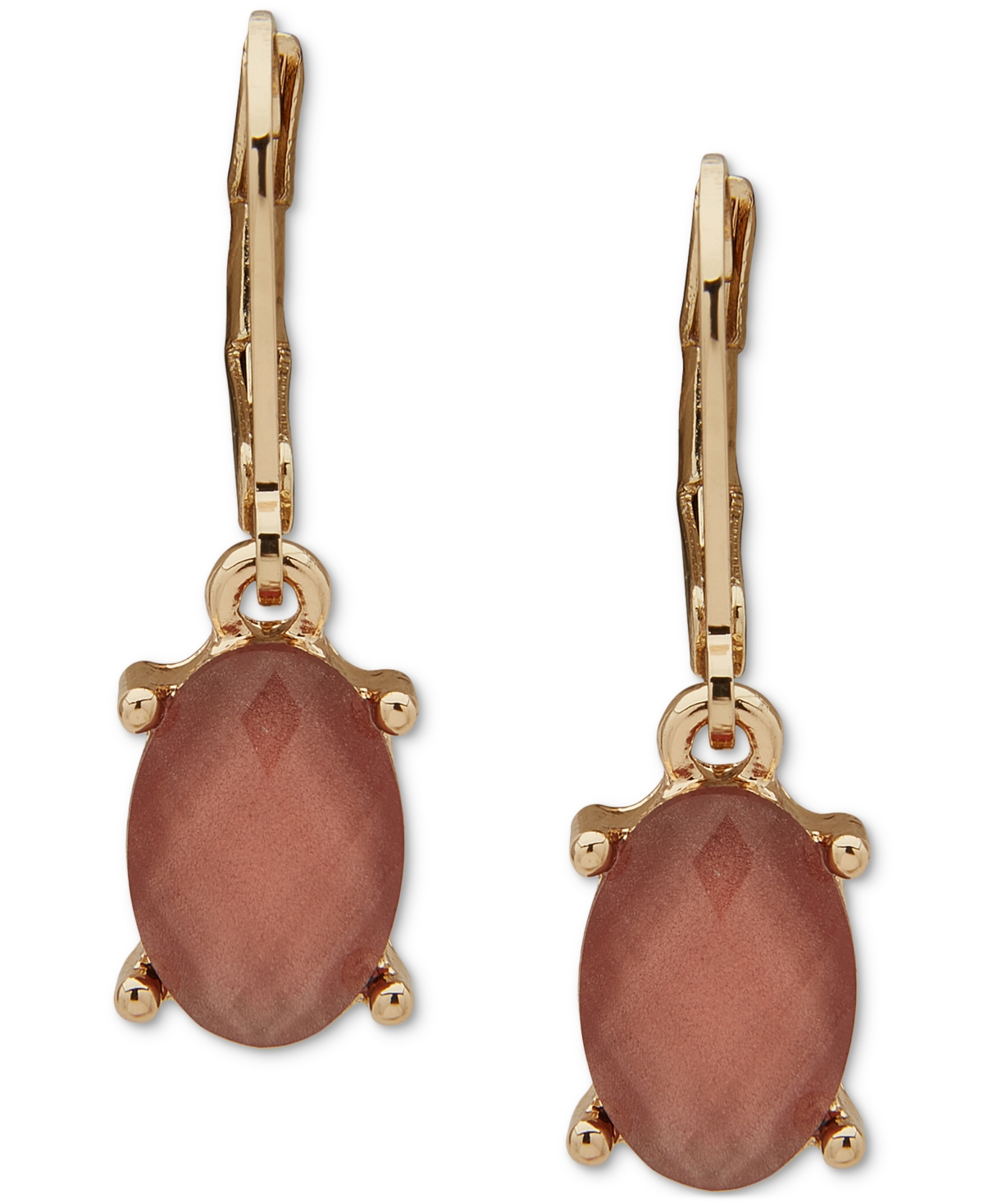 Gold-Tone Rose Peach Oval Stone Drop Earrings - Pink
