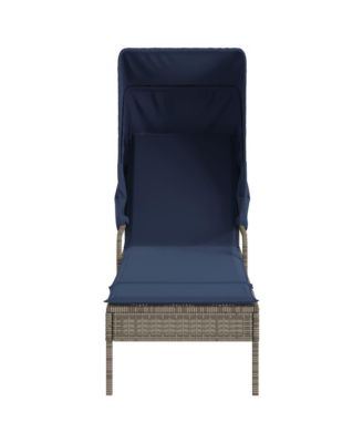 Sun Lounger with Canopy Gray Poly Rattan