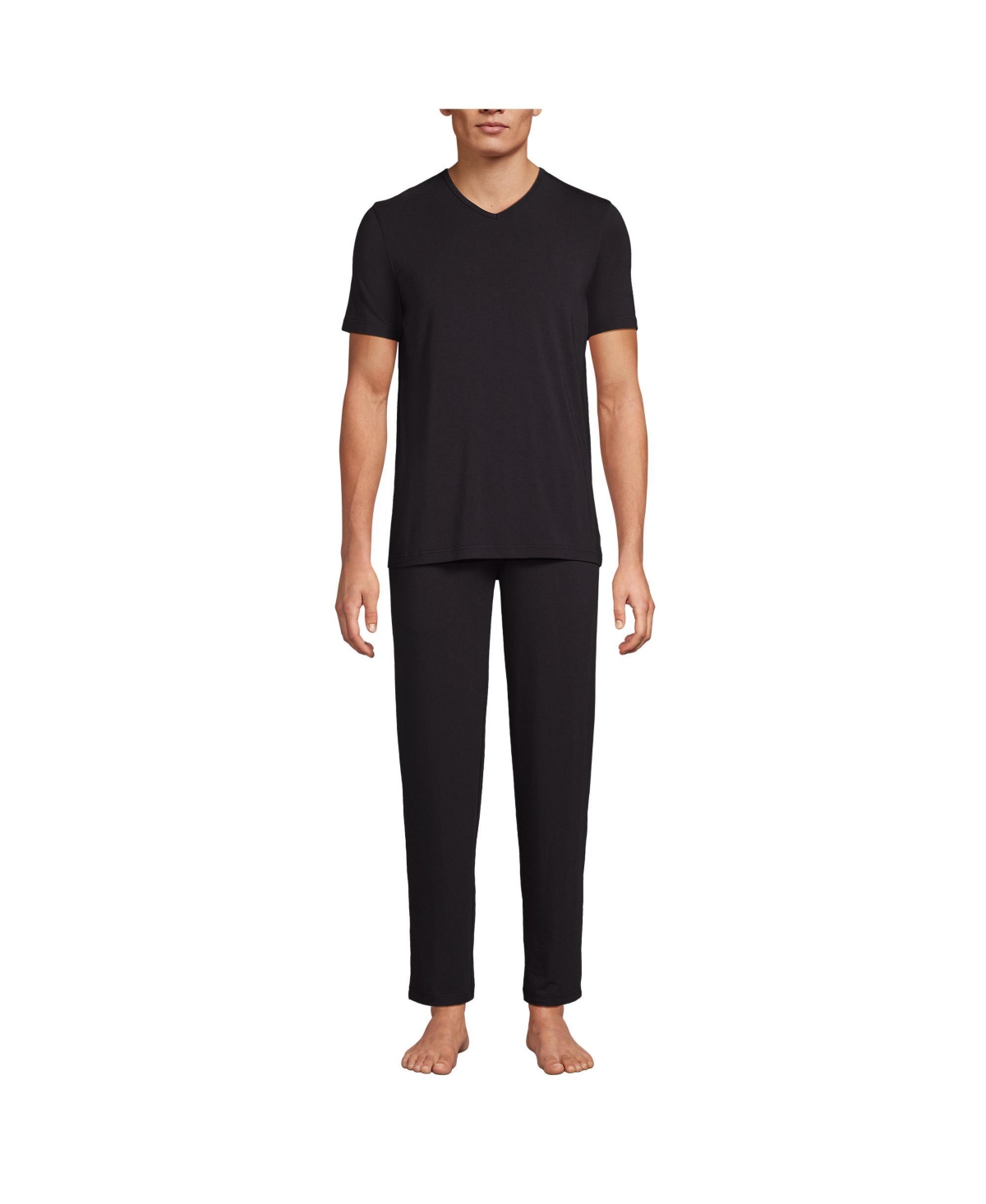 Men's Short Sleeve Cooling Knit V-Neck Pajama Set - Black