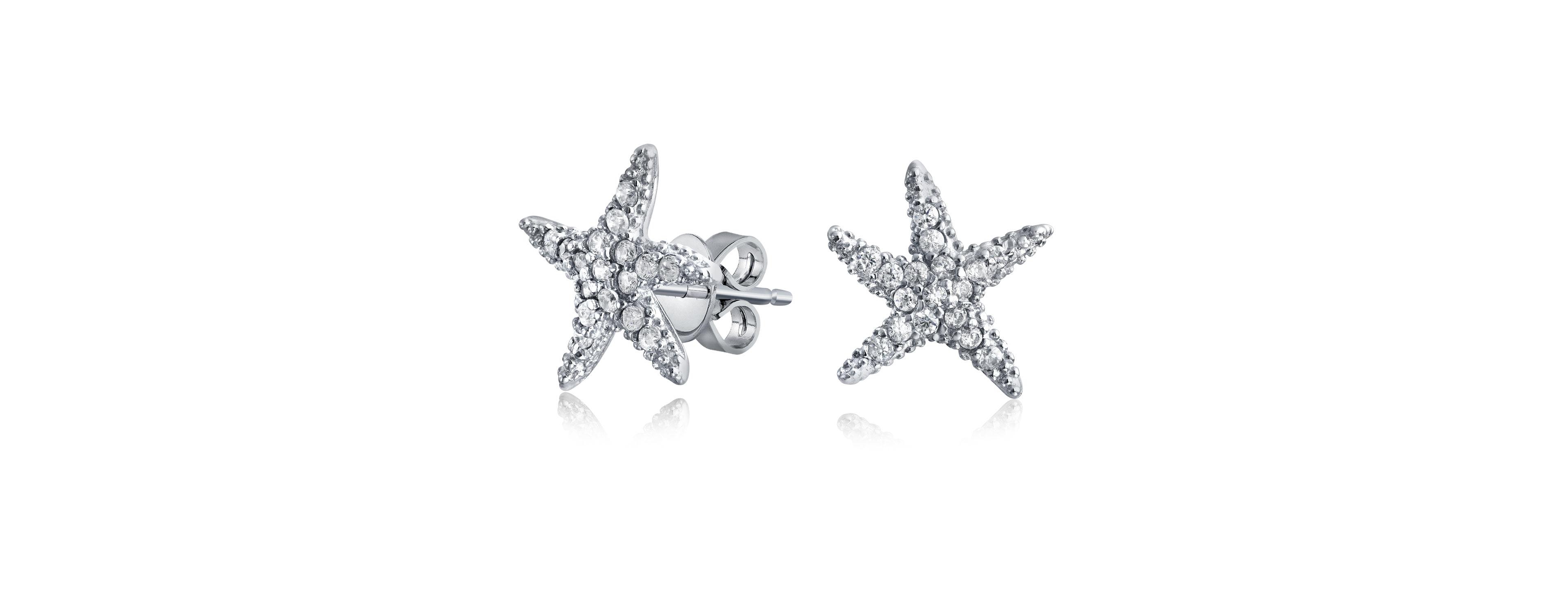 Bling Jewelry Delicate Nautical Beach Pave Cz Cubic Zirconia Starfish Stud Earrings 14K Rose Gold Plated .925 Sterling Silver