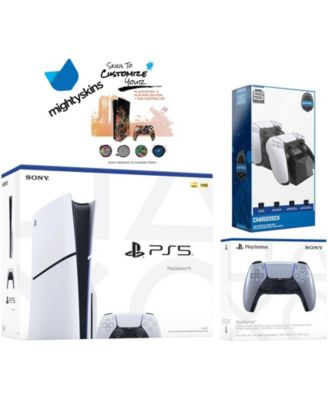 PlayStation 5 Slim Disc with Extra Cosmic Red Controller, Dual Charging Dock and MightySkins Decal Voucher
