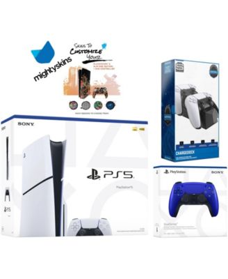 PlayStation 5 Slim Disc with Extra Cosmic Red Controller, Dual Charging Dock and MightySkins Decal Voucher