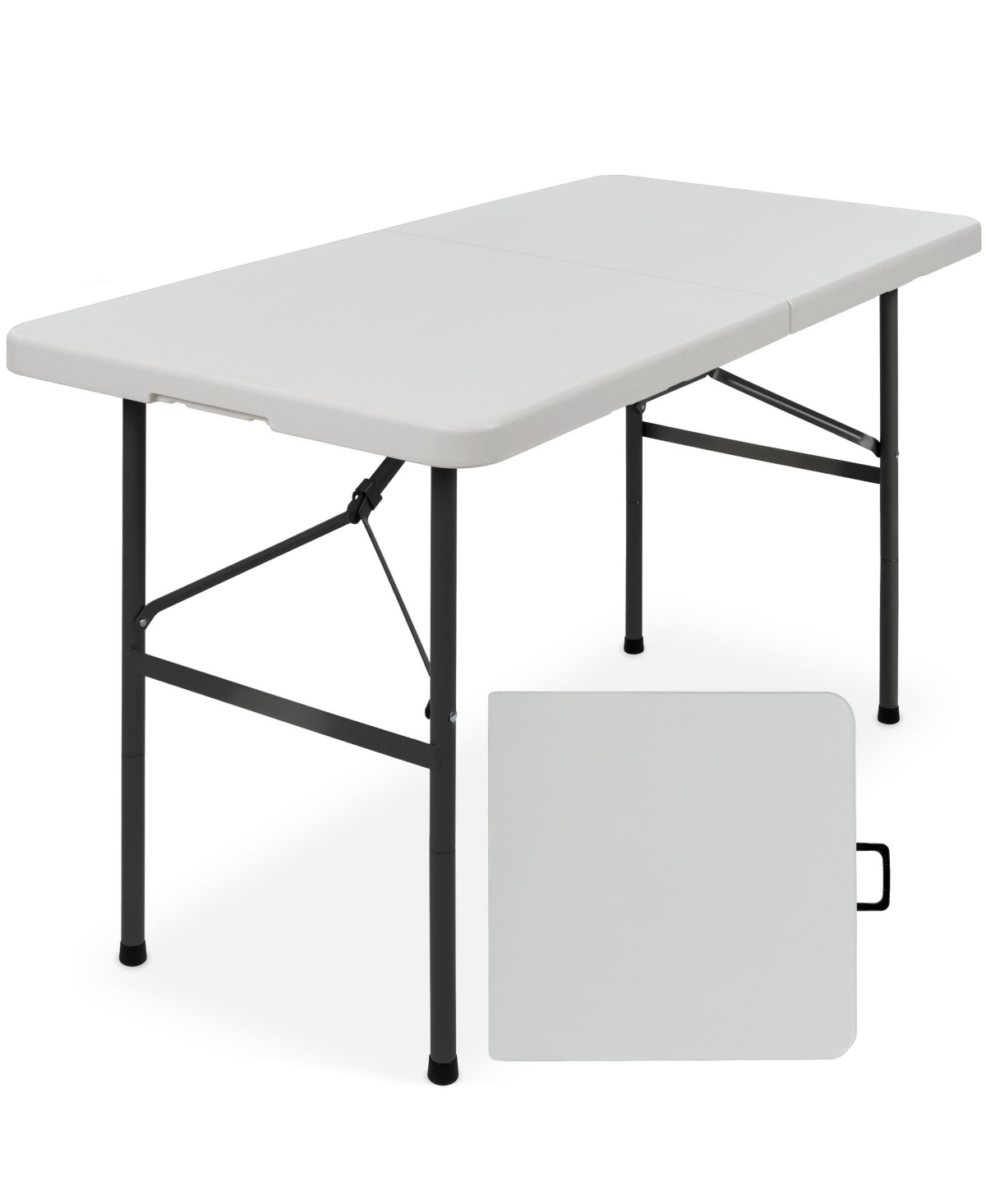 4ft Plastic Folding Table, Indoor Outdoor Heavy Duty Portable w/ Handle, Lock for Picnic - Light gray