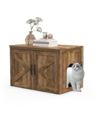 Flip Top Hidden Cat Washroom Furniture with Double Barn Doors and Removable Divider