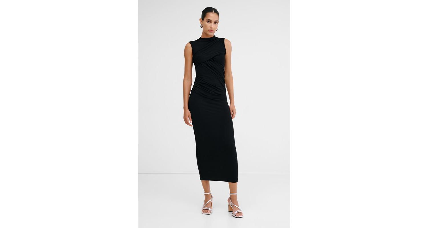 Women's Huron Fitted High-Neck Side-Gathered Sleeveless Jersey Midi Dress
